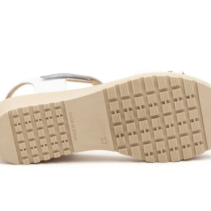 White wedge sandals for women with velcro closure made in spain model e648 sizes 36 to 41 high style PlatiNum