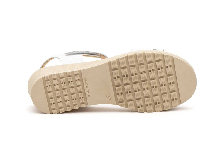 White wedge sandals for women with velcro closure made in spain model e648 sizes 36 to 41 high style PlatiNum