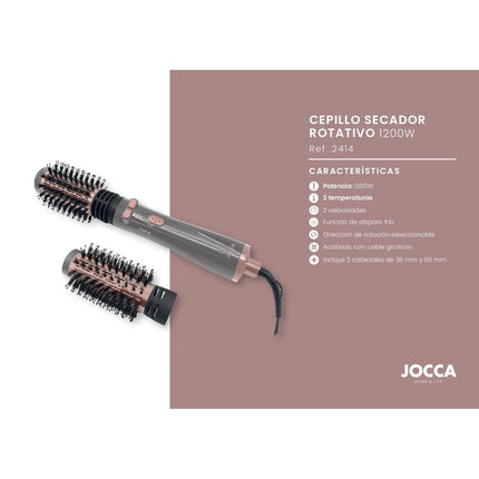 Jocca 3-in-1 rotary dryer brush: dryer, curler and volumizer, 3 temperatures, 2 speeds, two-way rotating head, 2 interchangeable brushes (38mm and 50mm), ceramic coating, 360 rotating cable ° , cold air blow, 1000-1200w