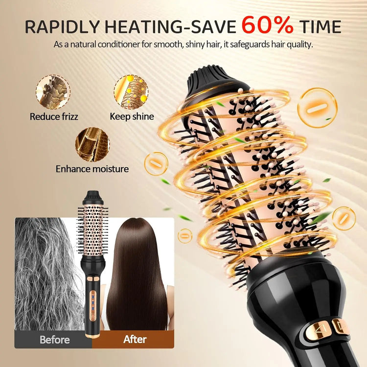 Thermal Brush - YANISTA 4 in 1 Hair Care Brush with 40mm Diameter, Ionic Technology, Anti-Burn Comb, and 3 Temperature Levels for Different Hair Types, Ideal for Creating Natural Curls.