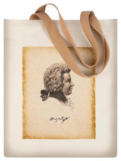 Borsa tote con cerniera dal design ispirato a Mozart e alle partiture di musica classica. Ampia capacità e design compatto.