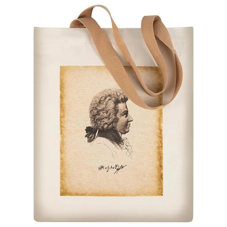 Borsa tote con cerniera dal design ispirato a Mozart e alle partiture di musica classica. Ampia capacità e design compatto.