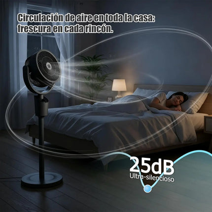 Artree | Ventilatore Silenzioso da Terra. Potente 60W. Oscillazione omnidirezionale a 120º. Ventilazione turbo con 3 velocità e portatile. Ventilatore a basso consumo energetico.