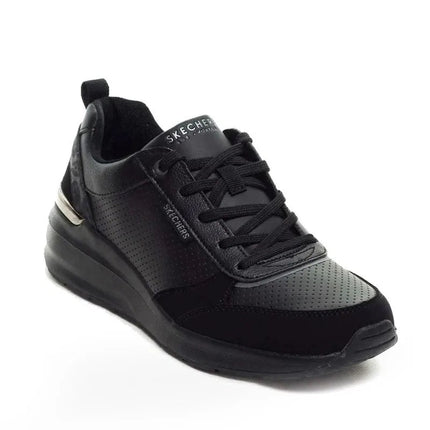 Skechers 155616 Women's Sneakers in Black, designed for all-day comfort with soft cushioning, ergonomic fit, and lightweight for effortless movement, perfect for casual looks. PlatiNum