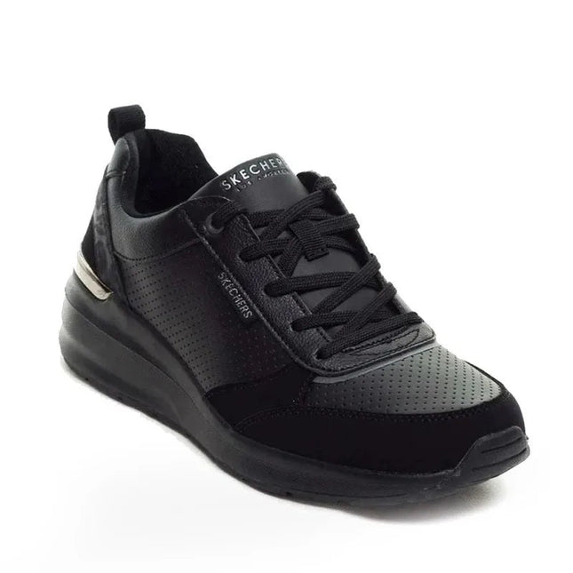 Skechers 155616 Women's Sneakers in Black, designed for all-day comfort with soft cushioning, ergonomic fit, and lightweight for effortless movement, perfect for casual looks. PlatiNum