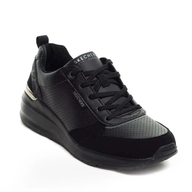 Skechers 155616 Women's Sneakers in Black, designed for all-day comfort with soft cushioning, ergonomic fit, and lightweight for effortless movement, perfect for casual looks. PlatiNum