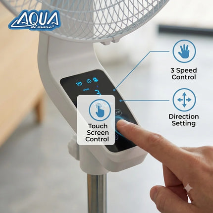 AQUA di Mare FS-K40MR Ventilatore da Pavimento 60W 40 cm con Telecomando, Schermo Touch, Timer 1-12 h, Oscillazione Automatica, 3 Velocità, Silenzioso, Altezza Regolabile, Ventilatore da Pavimento per Casa e Ufficio