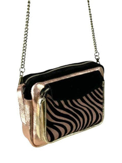 Borsa a spalla in pelle italiana con stampa animalier e dettagli dorati