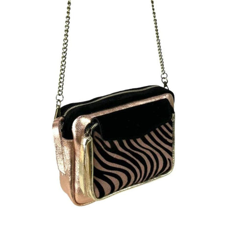 Borsa a spalla in pelle italiana con stampa animalier e dettagli dorati