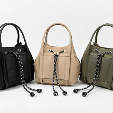 Borsa in Nylon BIM - Borsa a Secchiello da Donna con Chiusura a Coulisse - Elegante Borsa a Spalla con Tracolla Sportiva Rimovibile - Design Trendy Senza Marchio con Logo in Rilievo