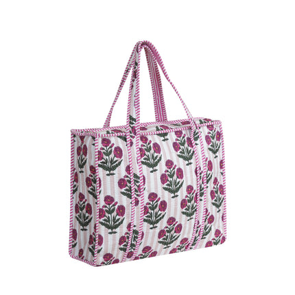 Beach bag, pool bag, padded bag with Indian floral print. Block print.