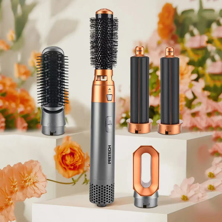 5 in 1 hair dryer with hot air brush, one-step dryer with interchangeable heads and rotating brush, anti-frizz ionic technology, 3 speeds + cold air function, professional styling for drying, straightening, volumizing