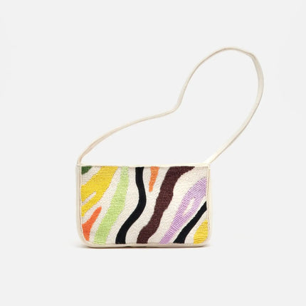 Borsa a tracolla Misako Salguer con rafia/perline da spiaggia