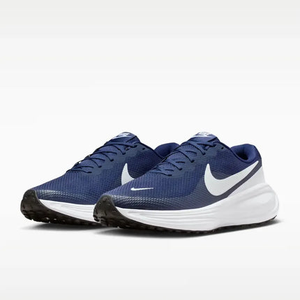 Nike Revolution 8 Midnight Navy Running Shoes for Men, featuring breathable mesh upper, foam midsole for cushioning, and a 10mm drop, ideal for comfortable asphalt running.