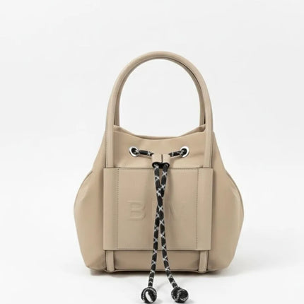 Borsa in Nylon BIM - Borsa a Secchiello da Donna con Chiusura a Coulisse - Elegante Borsa a Spalla con Tracolla Sportiva Rimovibile - Design Trendy Senza Marchio con Logo in Rilievo