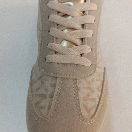 Stylish Comfortable Platform Sneakers for Women, made of synthetic material in white and light gray with a chic KMK monogram, perfect for casual wear and versatile enough to pair with jeans or dresses.