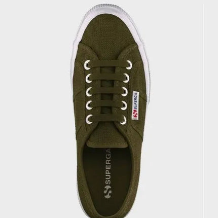 Superga Military Green Sneakers for Women and Men, durable canvas upper, breathable cotton, and vulcanized rubber sole, ideal for casual wear and outdoor activities, comfortable women's shoes. PlatiNum