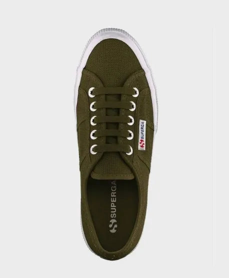 Superga Military Green Sneakers for Women and Men, durable canvas upper, breathable cotton, and vulcanized rubber sole, ideal for casual wear and outdoor activities, comfortable women's shoes. PlatiNum