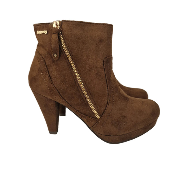 Xti hoyvoy women's high heel ankle boots camel color casual boot suede diagonal zipper cone heel 8.5 cm platform comfort leather insole