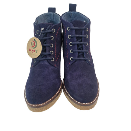 Top 3 women's heeled ankle boots navy blue casual ankle boot suede leather made in spain laces crepe sole heel 7.5 cm without zipper