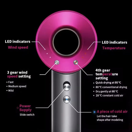 Easyspeed bladeless ionic hair dryer 5 in 1 professional hairdressing 1600w with 6 accessories quick and constant cold/heat drying 3 speeds high power for home and travel use, silent and powerful