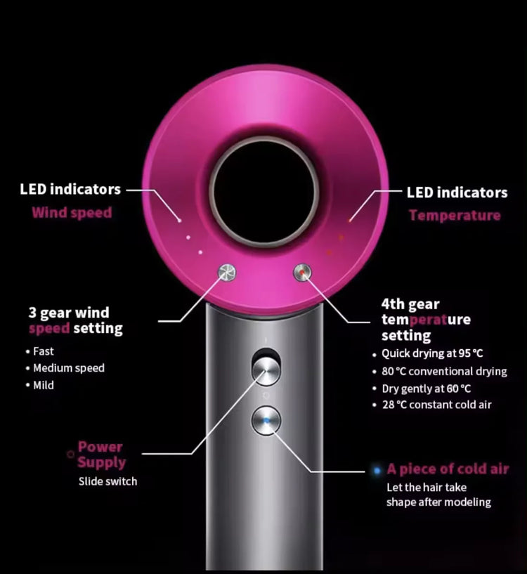 Easyspeed bladeless ionic hair dryer 5 in 1 professional hairdressing 1600w with 6 accessories quick and constant cold/heat drying 3 speeds high power for home and travel use, silent and powerful