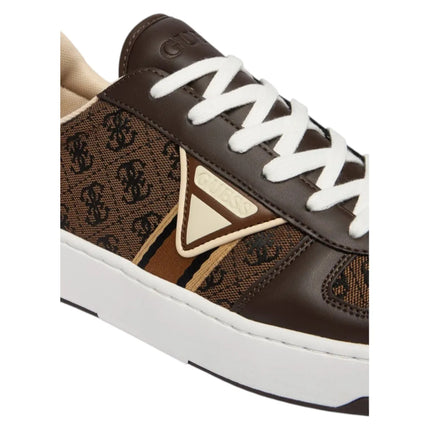 Guess Men's Sneakers Vincent 4G Triangle Logo Brown, made of leather and cotton with a round toe, 3.2 cm sole height, perfect for casual and athletic wear, ideal for autumn and spring seasons.