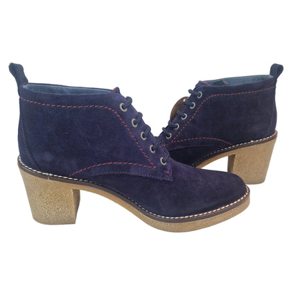 Top 3 women's heeled ankle boots navy blue casual ankle boot suede leather made in spain laces crepe sole heel 7.5 cm without zipper
