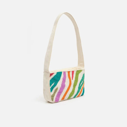 Borsa a tracolla Misako Salguer con rafia/perline da spiaggia