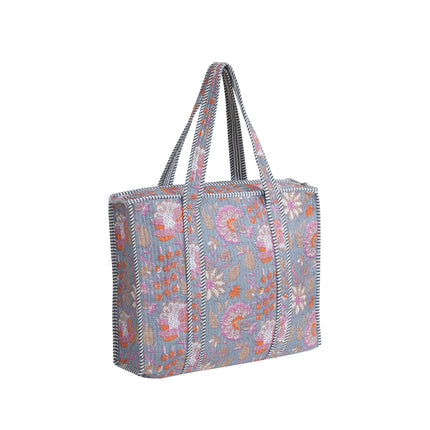 Beach bag, pool bag, padded bag with Indian floral print. Block print.