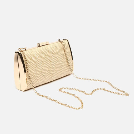 Borsa a spalla da festa Retni, piccola, effetto rafia, con catena.