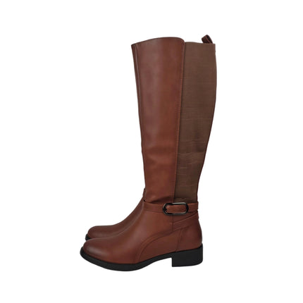 Pasarela concept women's high heel boots camel color casual boot elastic ruched side buckle