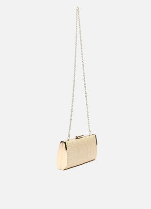 Borsa a spalla da festa Retni, piccola, effetto rafia, con catena.