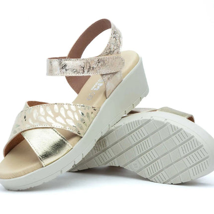 Women's wedge sandals with velcro and metallic detail made in spain model 3136 sizes 36 to 41 jam PlatiNum