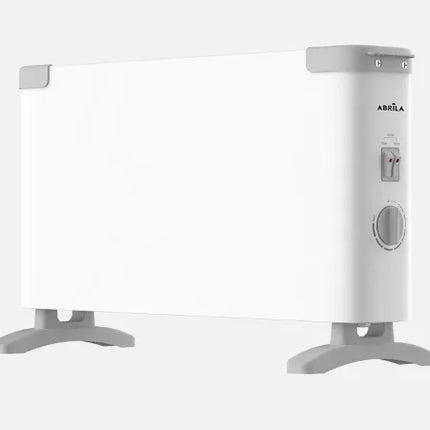 ABRILA Electric Convector Heater 2000W in White with Adjustable Thermostat, Overheat Protection, and Carry Handle, dimensions 32x54x20 cm, suitable for quick and efficient heating in any room.