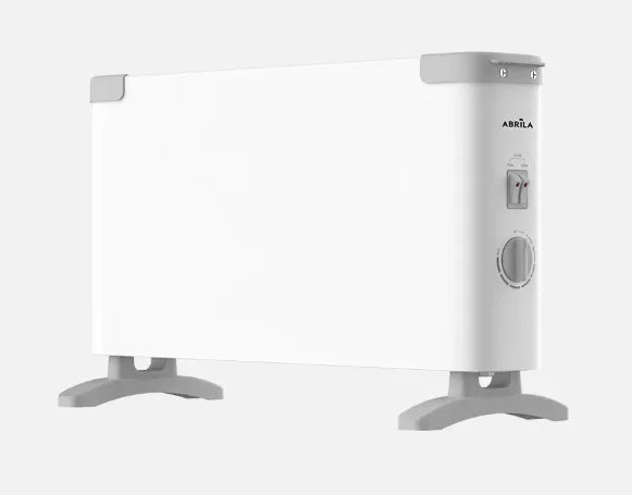 ABRILA Electric Convector Heater 2000W in White with Adjustable Thermostat, Overheat Protection, and Carry Handle, dimensions 32x54x20 cm, suitable for quick and efficient heating in any room.