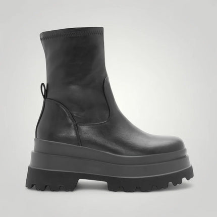 Black ankle boots triple platform sole side zipper boots trend fashion women autumn winter altamoda