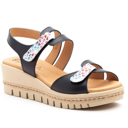 Women's wedge sandals with velcro made in spain model e459 sizes 36 to 41 high style PlatiNum