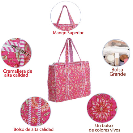 Beach bag, pool bag, padded bag with Indian floral print. Block print.