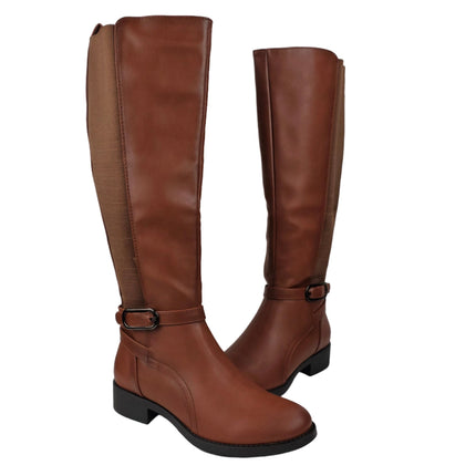 Pasarela concept women's high heel boots camel color casual boot elastic ruched side buckle