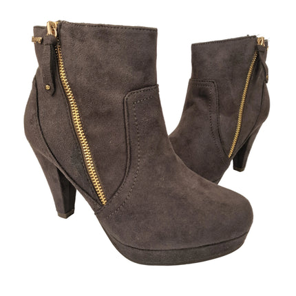 Xti hoyvoy women's high heel ankle boots gray color casual boot suede diagonal zipper cone heel 8.5 cm platform comfort leather insole