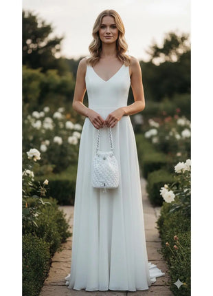 Borsa per Confetti da Sposa in Crochet Bianco, Design Fatto a Mano con Chiusura Regolabile e Manico Intrecciato, Stile Romantico ed Elegante, Ideale per Matrimoni ed Eventi Speciali