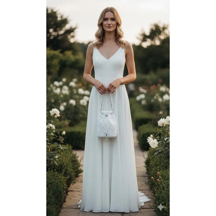 Borsa per Confetti da Sposa in Crochet Bianco, Design Fatto a Mano con Chiusura Regolabile e Manico Intrecciato, Stile Romantico ed Elegante, Ideale per Matrimoni ed Eventi Speciali