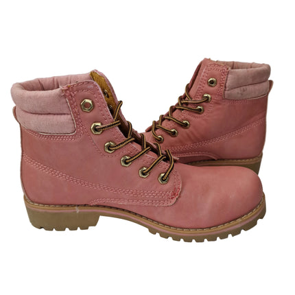 Refresh women's mountain boots pink color military casual boot track sole caramel laces leather insole padded collar comfort pasarela concept
