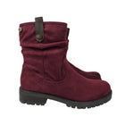 Xti women's mid-calf boots burgundy color casual boot suede slouchy style wrinkled sole track warm lining comfort leather insole
