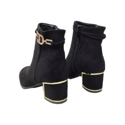 Eva zorteon- women's ankle boot / suede ankle boots with 5cm block heel and elegant gold detail. Tulipano brand.