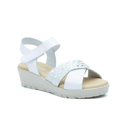 Women's wedge sandals with velcro and metallic detail made in spain model 3136 sizes 36 to 41 jam PlatiNum