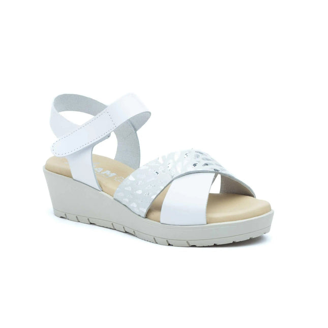 Women's wedge sandals with velcro and metallic detail made in spain model 3136 sizes 36 to 41 jam PlatiNum