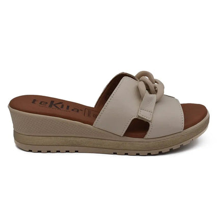 Women's leather sandals with wedge and decoration made in spain sizes 36 to 40 model 5047 tekila PlatiNum