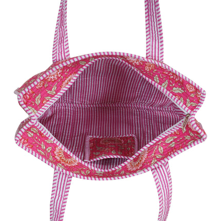 Beach bag, pool bag, padded bag with Indian floral print. Block print.
